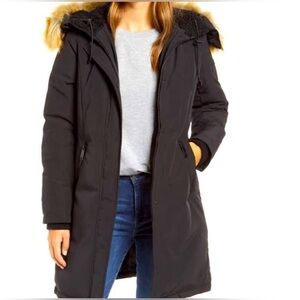 Sam Edelman Black Puffer Coat with Faux Fur Hood